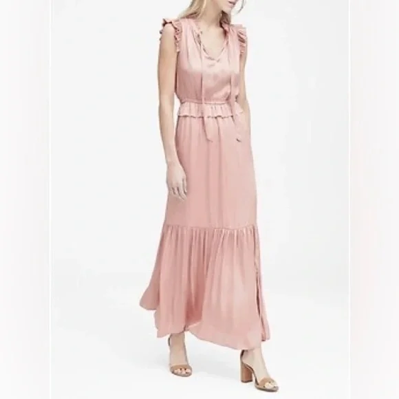 Banana Republic Soft Satin Maxi Dress – Blush Pink, Size 2, EUC - Picture 4 of 6